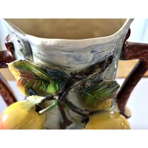 Antique Majolica Birch Tree Vase with applied Pears and Leaves 11 - Picture 14 of 16